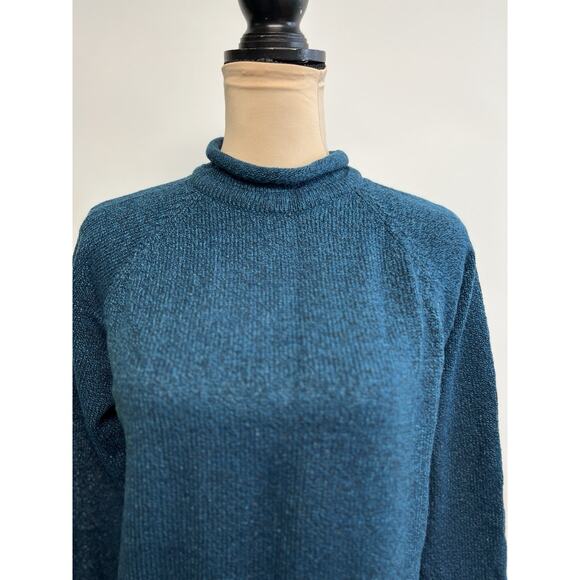 Vintage Roll Neck Chunky Knit Sweater Women's Oversized Teal Cape Cod 90s Y2K - Picture 2 of 8